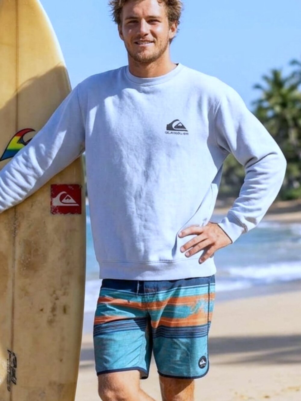 Quicksilver Mens Sweatshirt XL Lt. Blue Crewneck Pullover Surf Beach